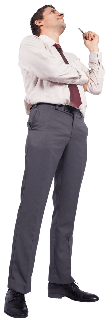 Transparent Image of Smiling Businessman Holding Pen Looking Up