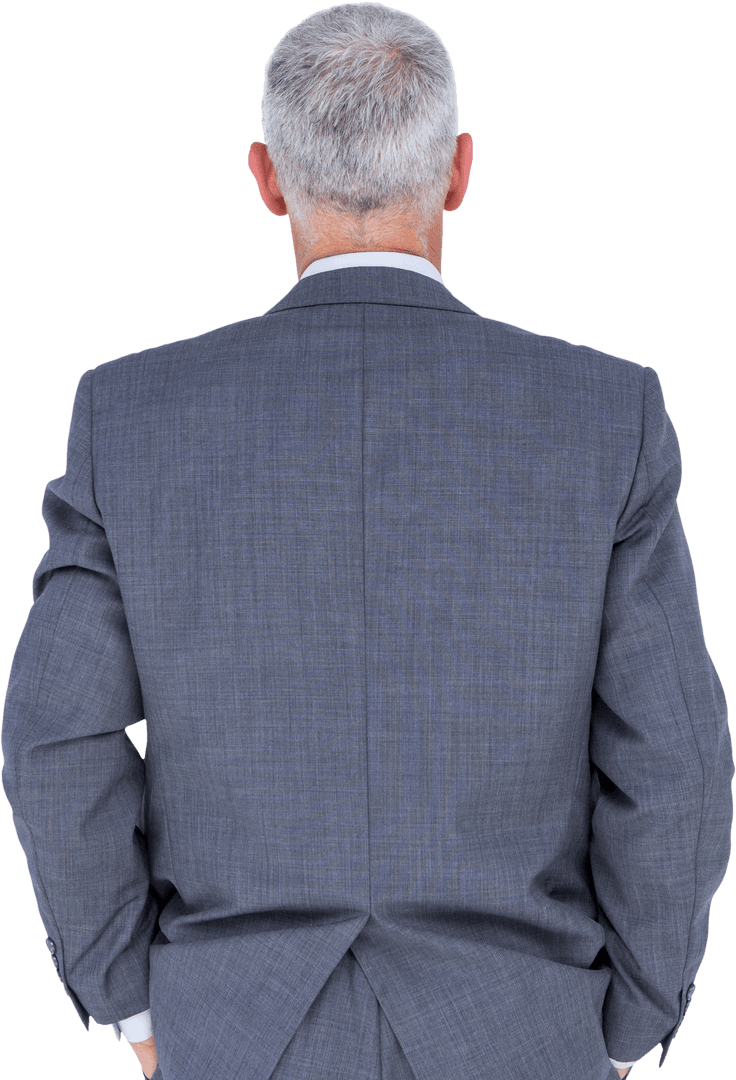 Rear View of Businessman in Suit on Transparent Background