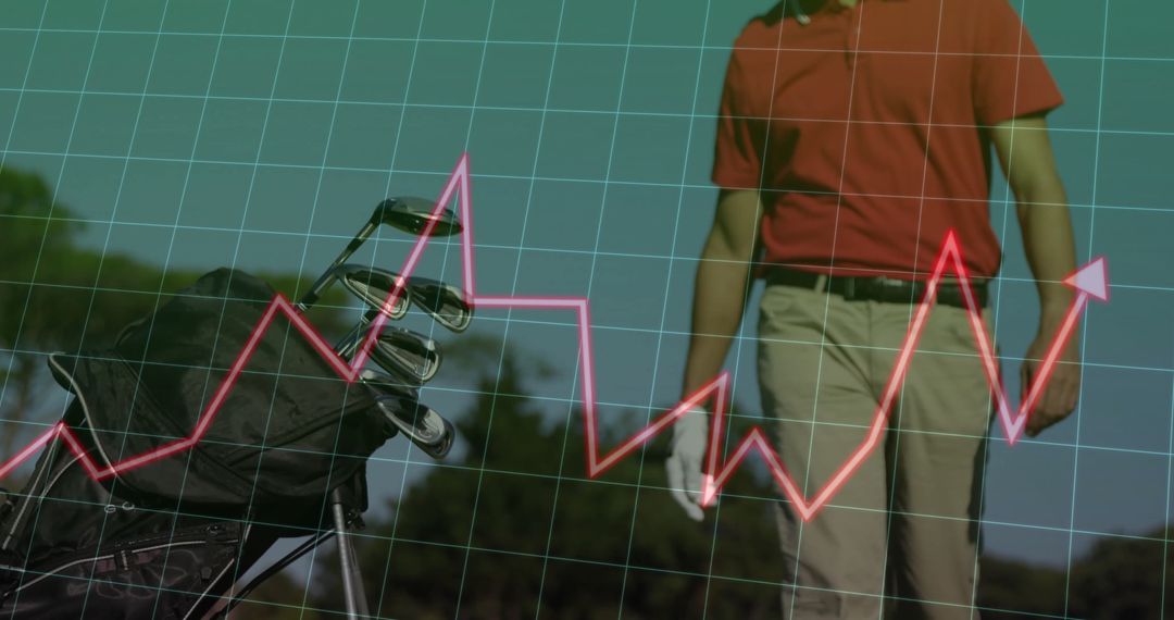 Golf and Analytics: Athlete with Graph Overlay on Fairway