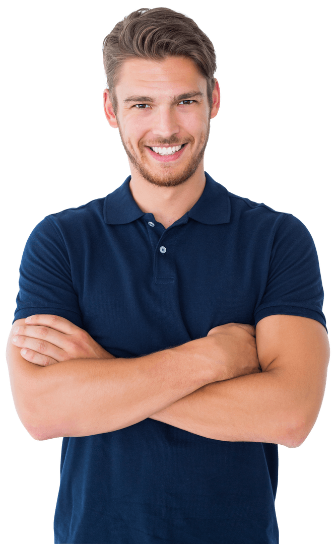 Smiling Young Man with Arms Crossed on Transparent Background