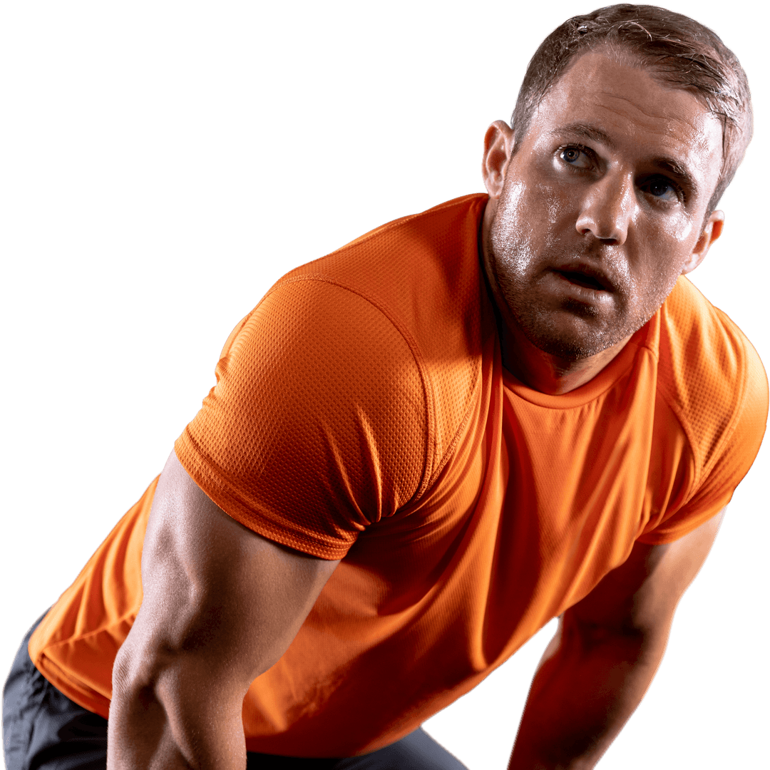 Muscular Transparent Caucasian Man Recovering Post-Workout