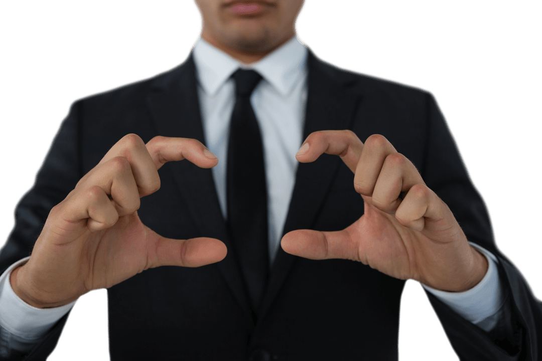 Businessman Gesturing with Empty Hands on Transparent Background