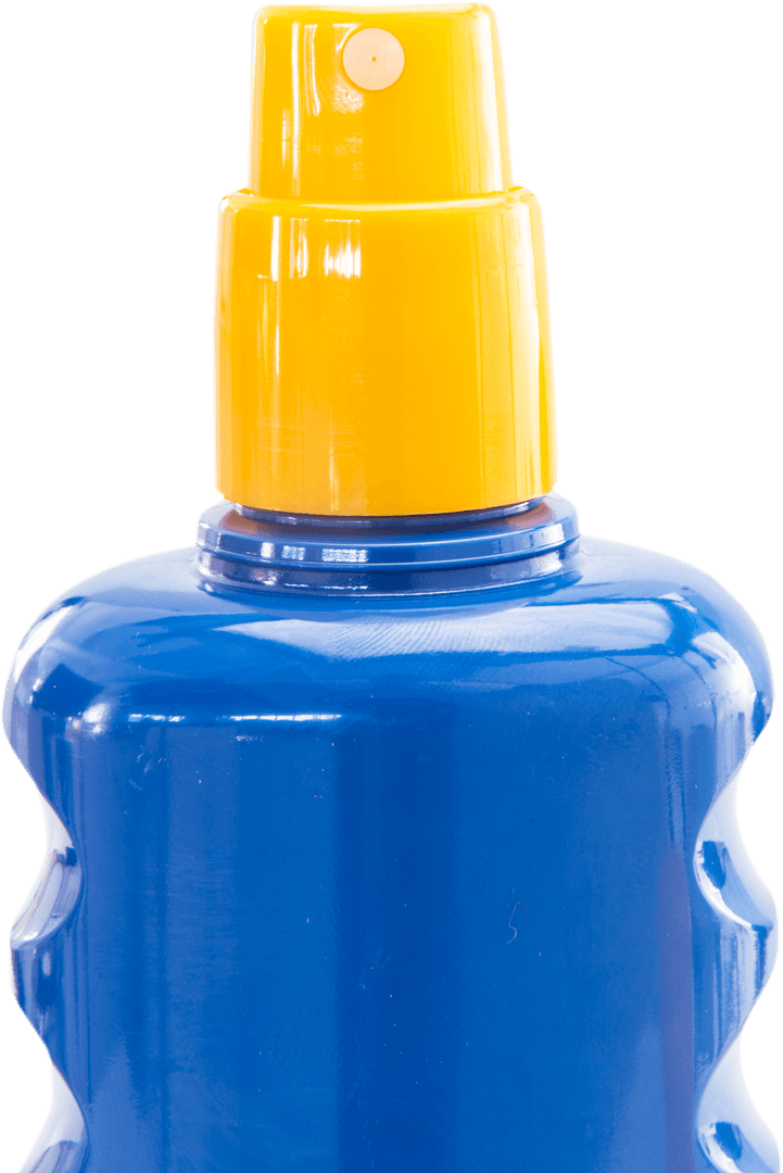 Transparent Product Package: Close-up of Blue Spray Bottle