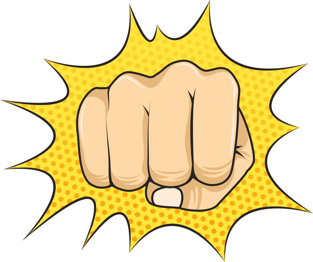 Transparent Caucasian Fist with Yellow Comic Explosion Effect