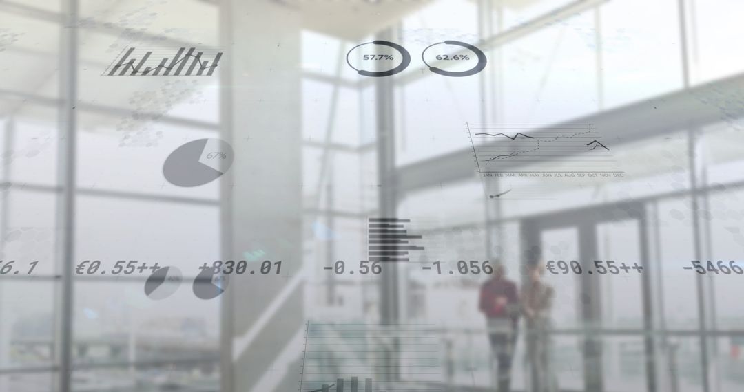 Abstract Display of Financial Data and Business Professionals in Office