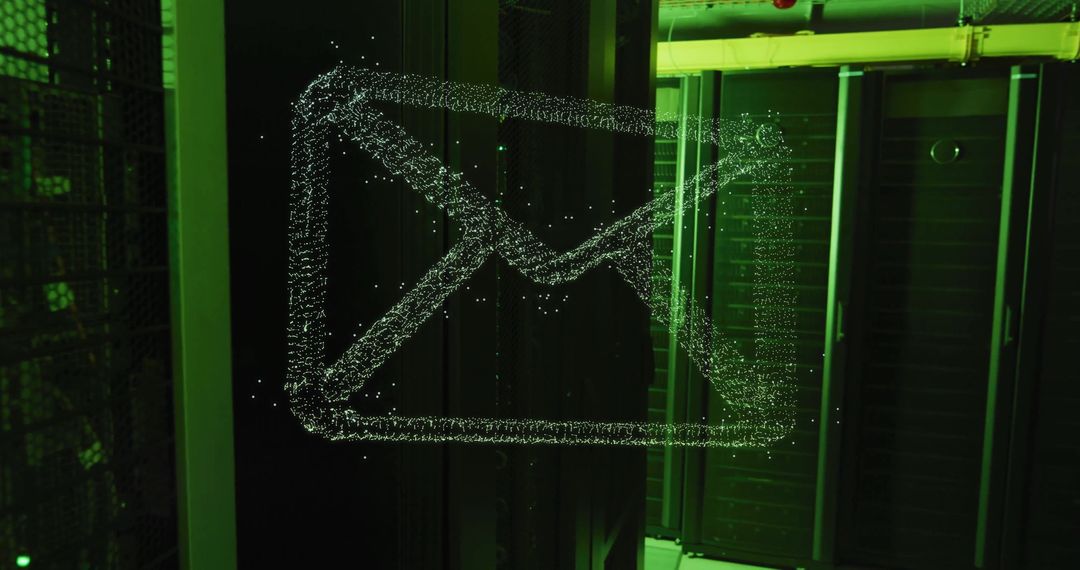 Digital Envelope Icon Floating in High-Tech Server Room