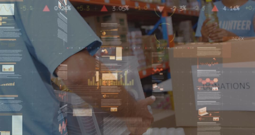 Warehouse Team Analyzing Digital Financial Data Visual Overview