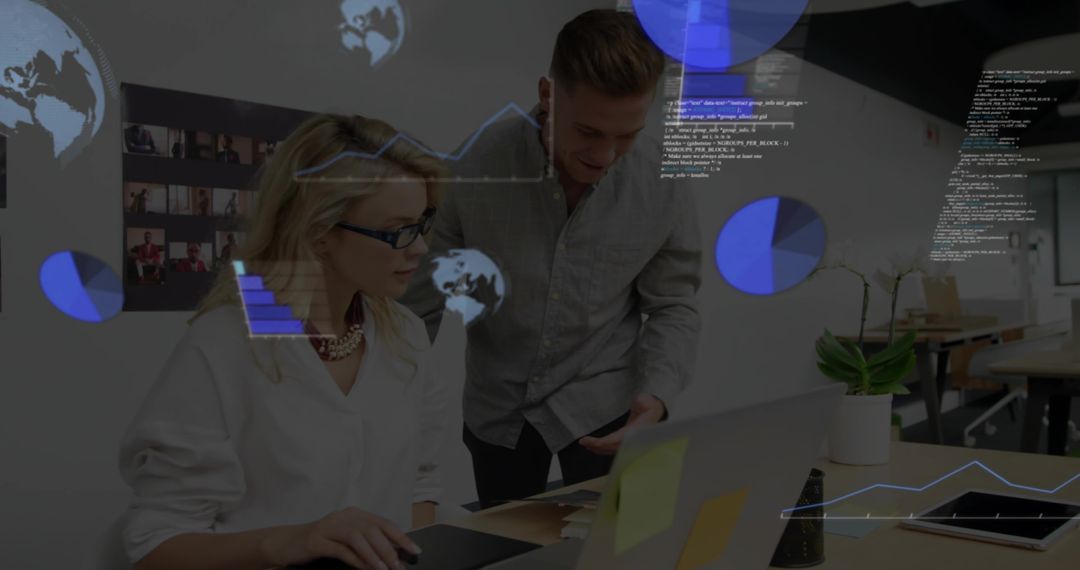 Team Collaboration in Modern Office with Digital Elements