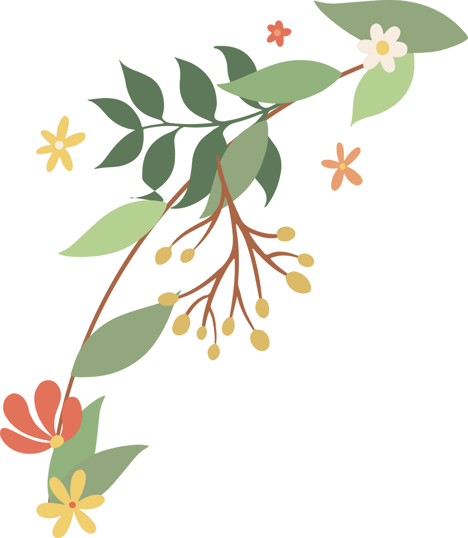 Colorful Floral Branch with Transparent Background Design