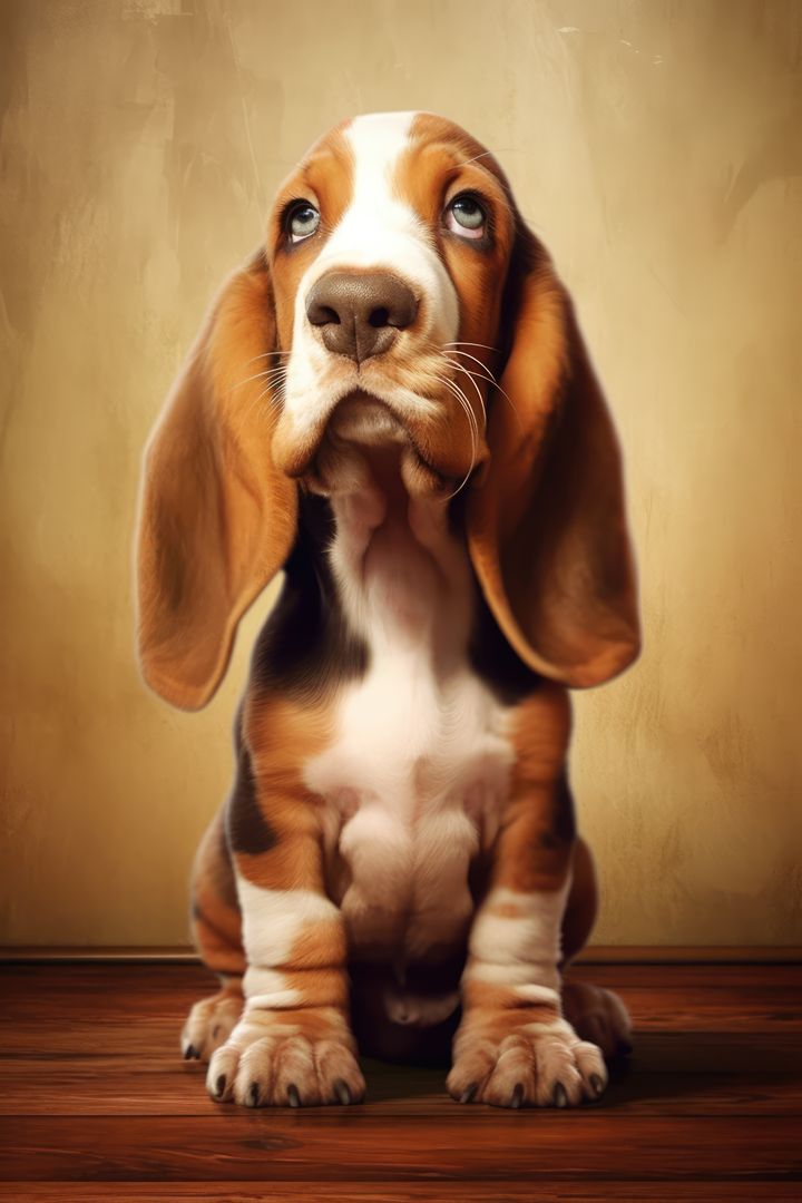 Portrait of cute basset hound on wooden floor, created using generative ai technology - Free Images, Stock Photos and Pictures on Pikwizard.com