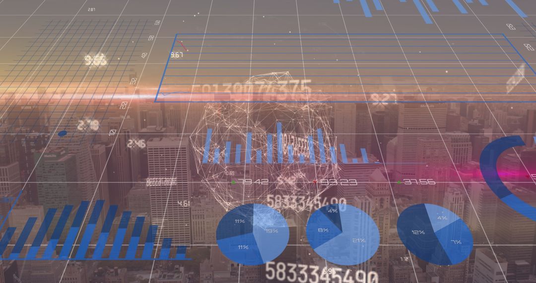 Digital Financial Data Over Cityscape Background