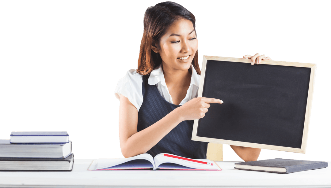 Businesswoman with Transparent Black Board for Presentation