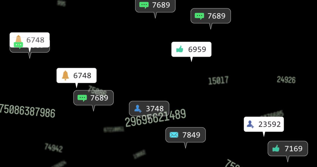 Dynamic Social Media Data Stream Animation on Black Background
