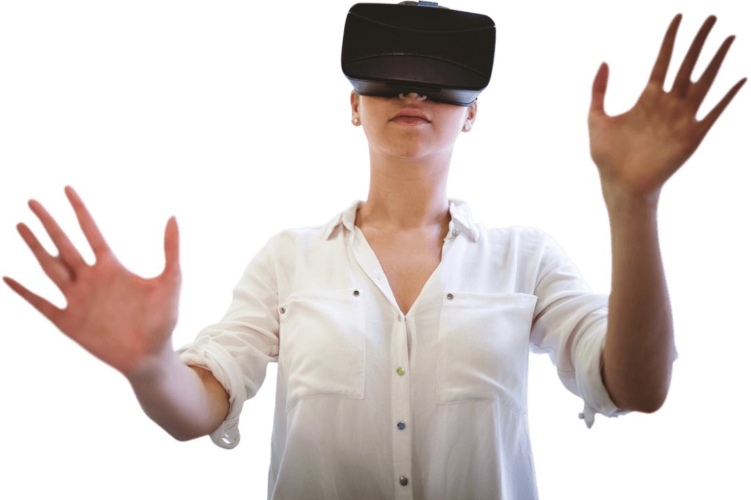 Caucasian Woman Engaged in Virtual Reality with Transparent Background