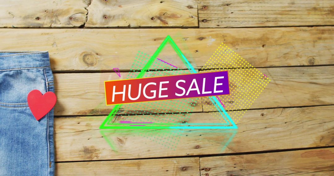 Bright Graphic Huge Sale Announcement on Wooden Background - Free Images, Stock Photos and Pictures on Pikwizard.com