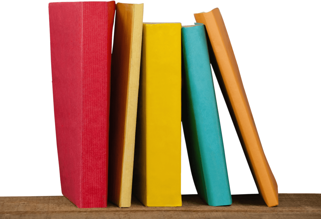 Colorful Transparent Books Arranged on Wooden Table