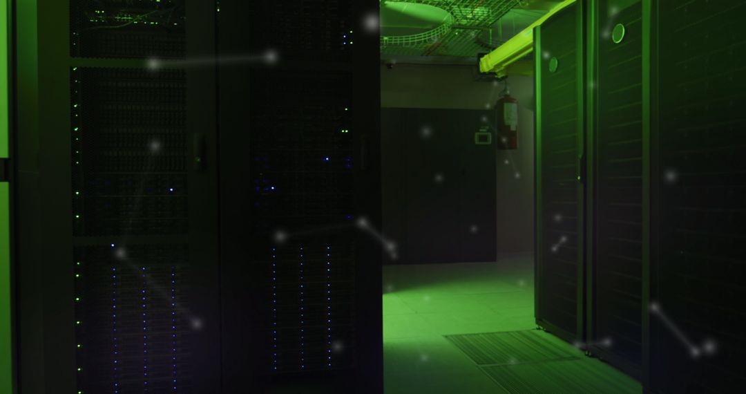 Modern Data Center with Green Digital Visualization
