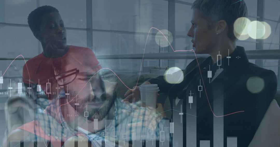 Diverse Team Collaboration with Financial Data Analysis Overlay