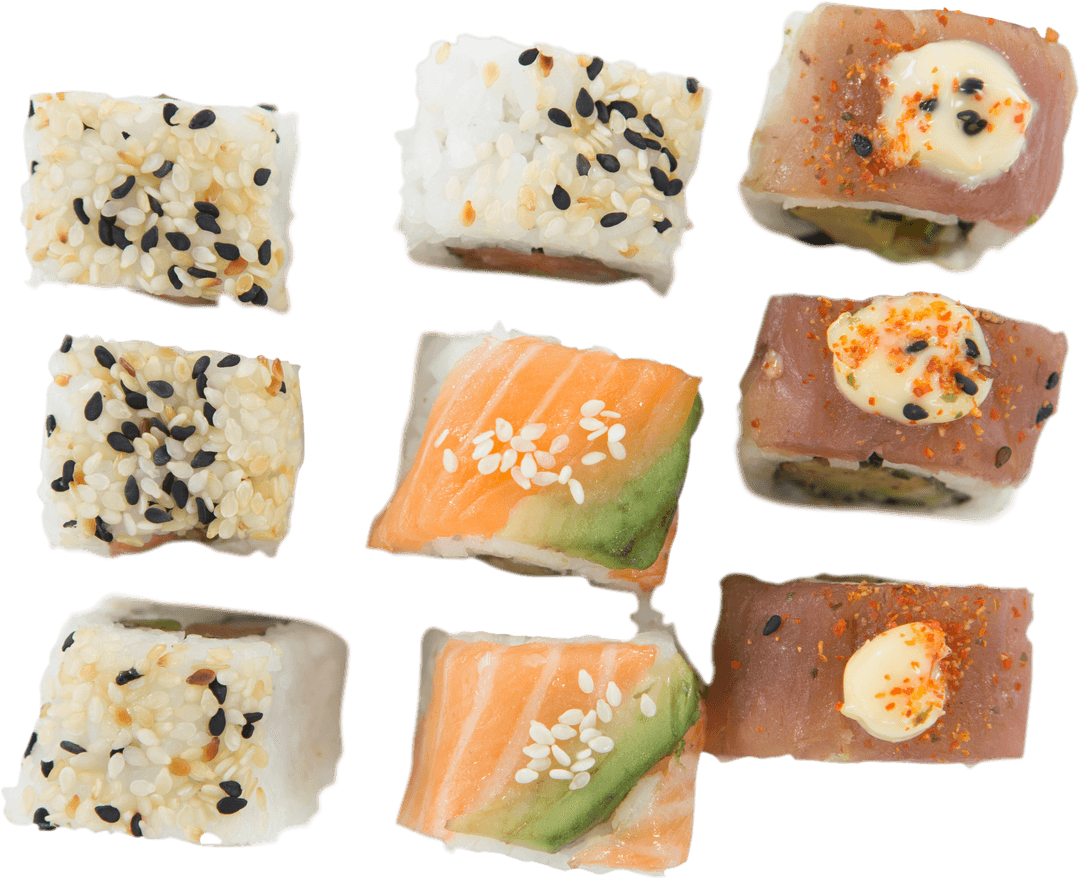 Transparent Assorted Sushi Platter Top View