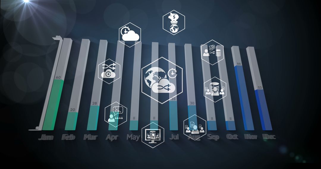 Digital Data Processing Graph Over Blue Background