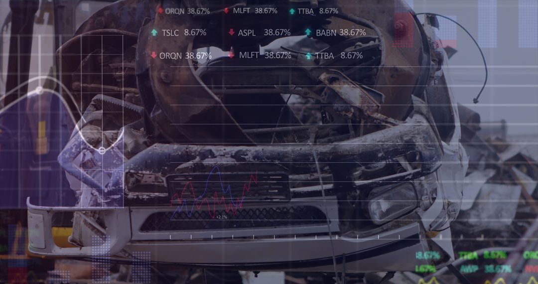 Futuristic Analysis Concept with Data Charts and Wrecked Car