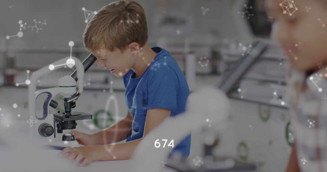 Schoolboy Enthusiasm in Science Class with Microscope
