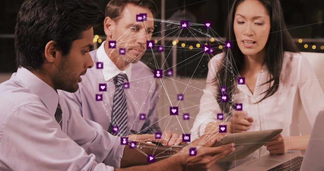 Business Professionals Engaging with Digital Networking Interface