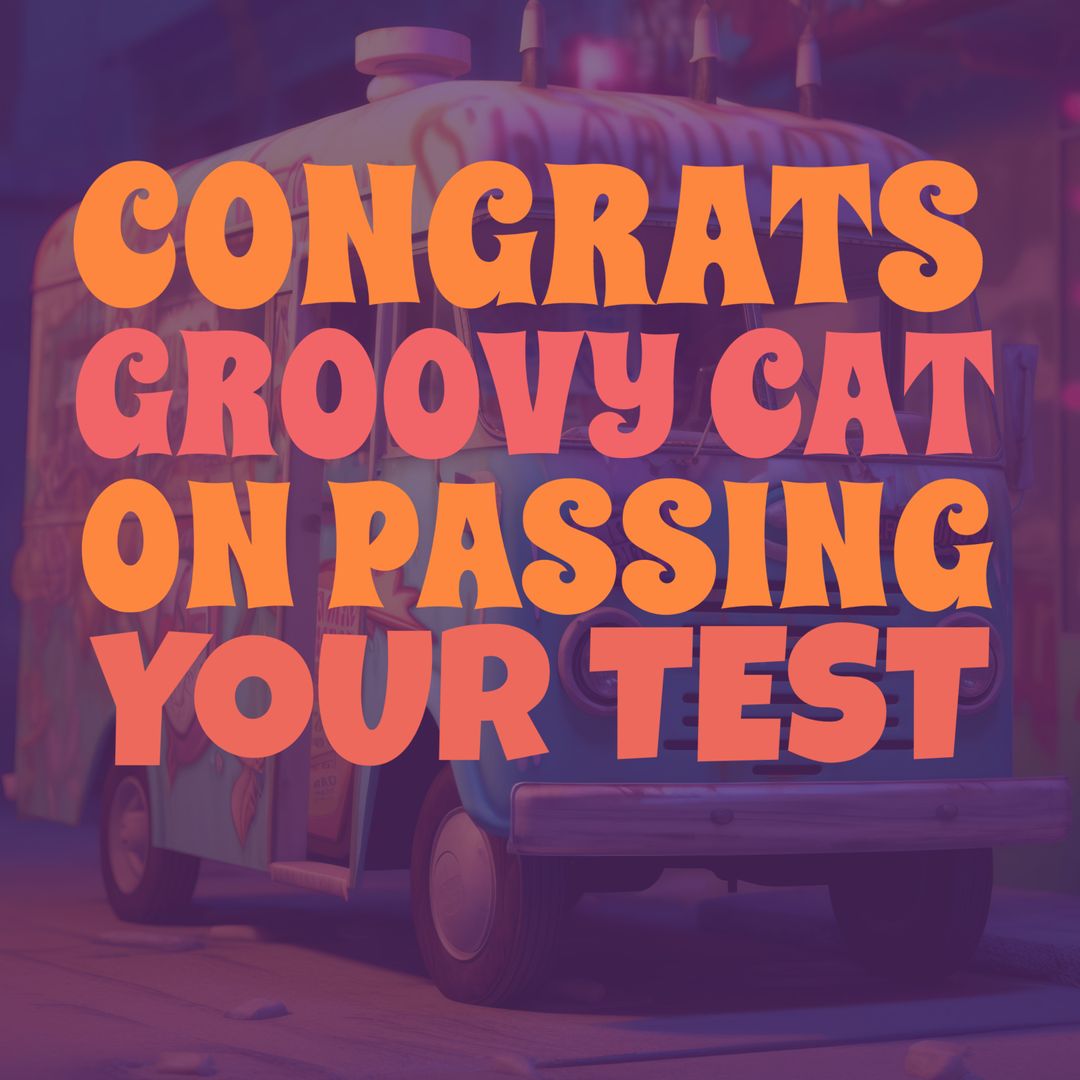 Retro Congratulatory Message on Vintage Van