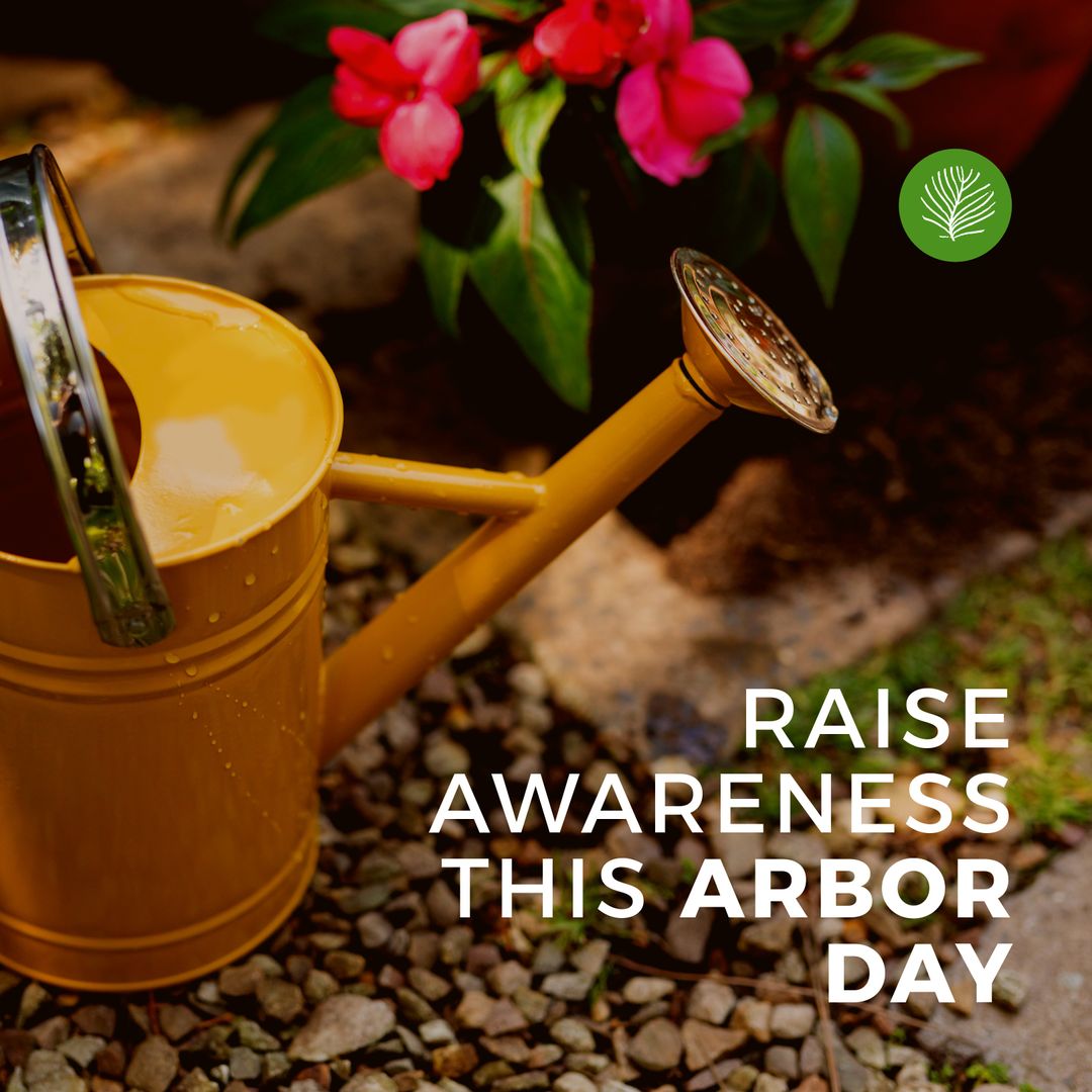 Watering Can with Flowers Promoting Arbor Day Awareness
