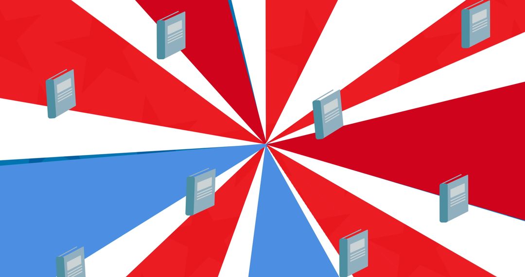 Back to School Concept with Red, White, and Blue Patterned Books