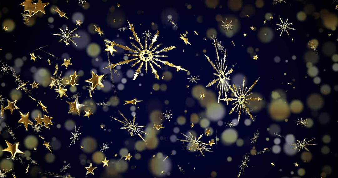 Golden Stars and Snowflakes on Dark Festive Background