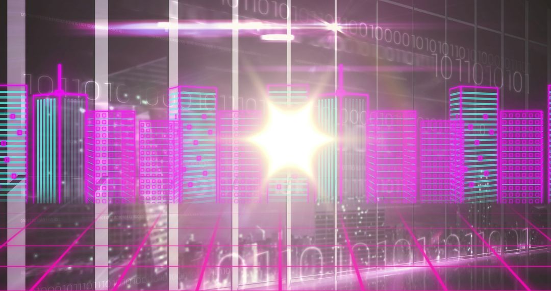 Futuristic Metaverse City with Digital Data Overlay