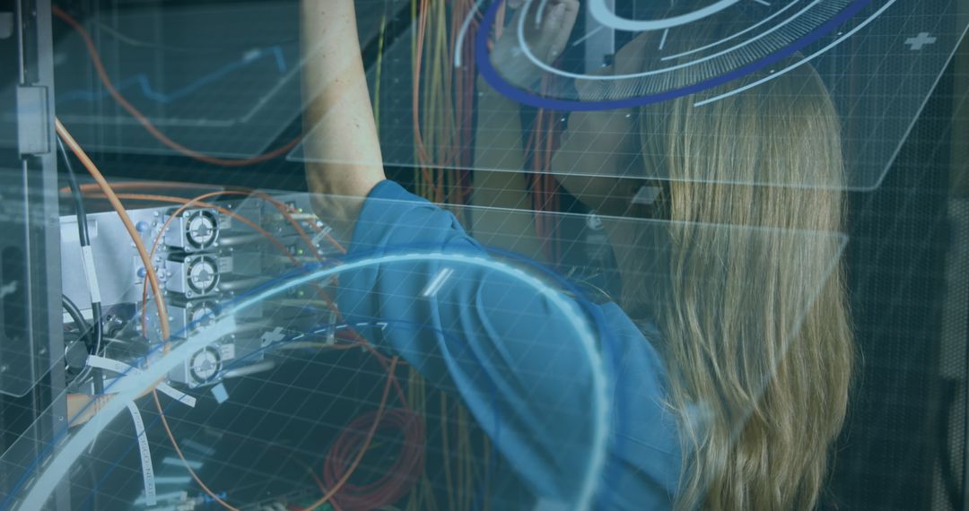 Female Engineer Managing High-Tech Data Servers