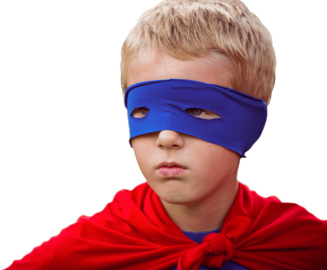 Transparent Background Young Superhero with Blue Mask
