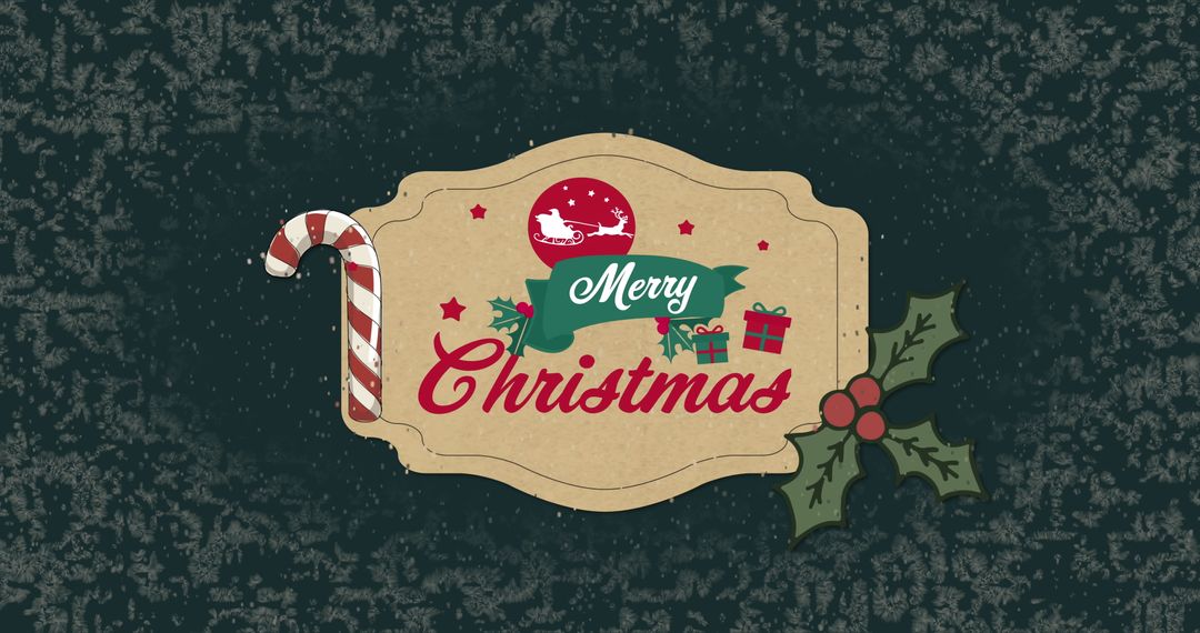 Festive Merry Christmas Greeting with Candy Cane and Holly