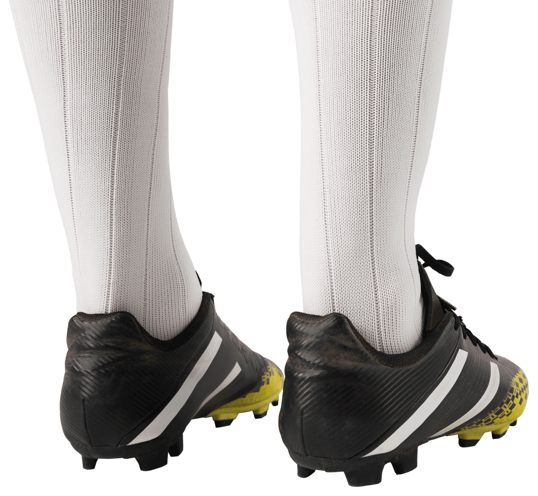 Transparent Football Boots with White Stripes on Grassy Field