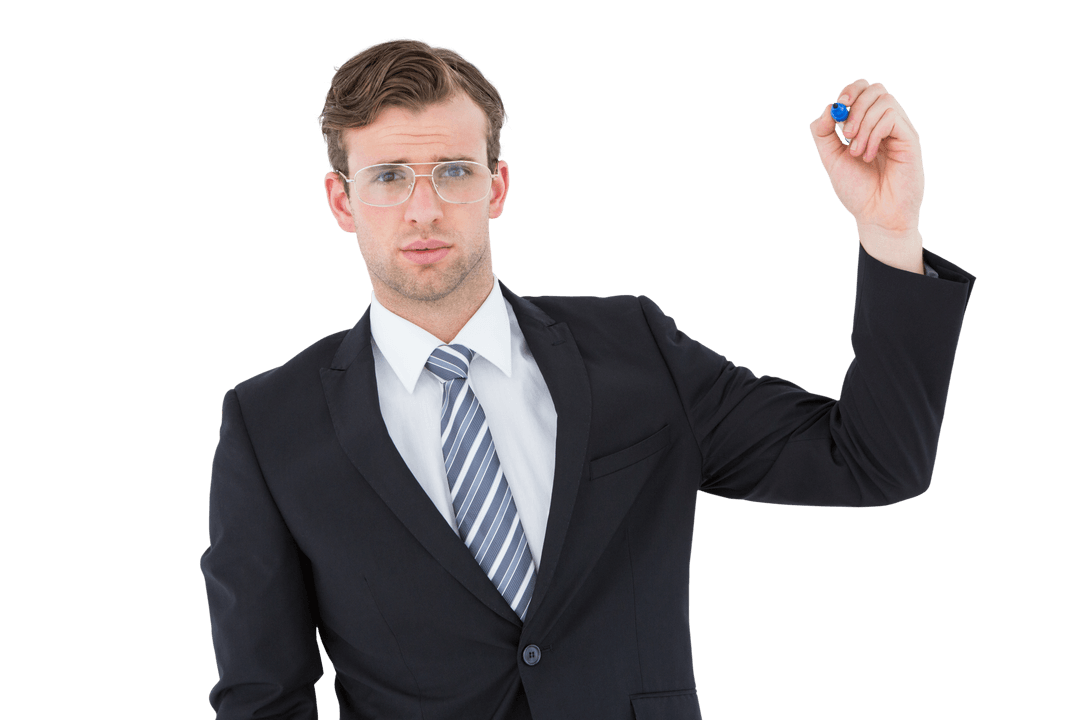 Transparent Background Geeky Businessman Holding Marker