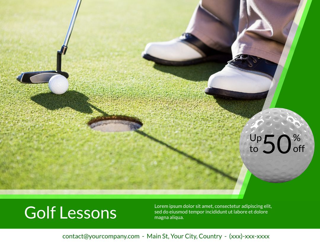 Golf Lessons Promotion with Close-Up of Putting Scene