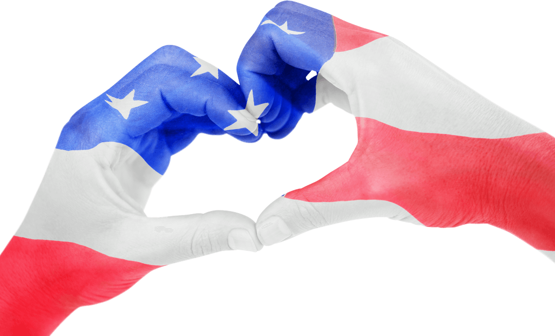 Hands Painted American Flag Shape Heart Transparent Background