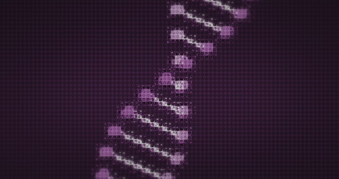 Digital DNA Strand on Dark Background in Purple Tint