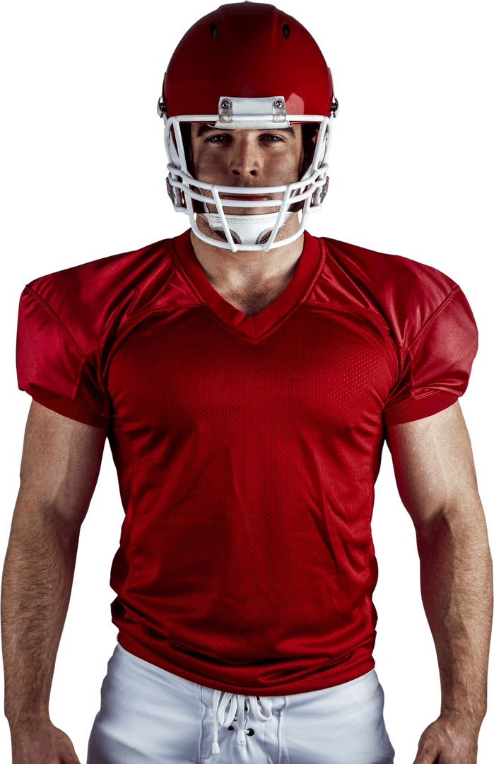 Transparent American Football Player in Red Uniform and Helmet