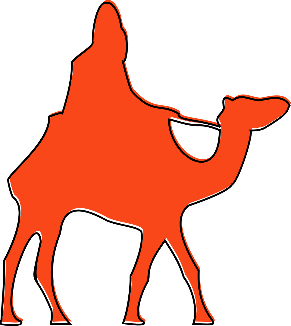Stylized Orange Camel Silhouette with Black Outline on Transparent