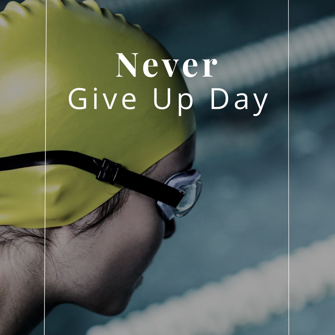 Motivational Quote with Swimmer on Never Give Up Day