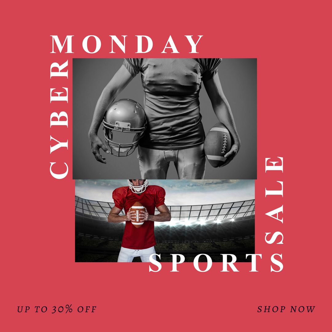 Cyber Monday Sports Sale Ad with American Football Players - Download Free Stock Templates Pikwizard.com