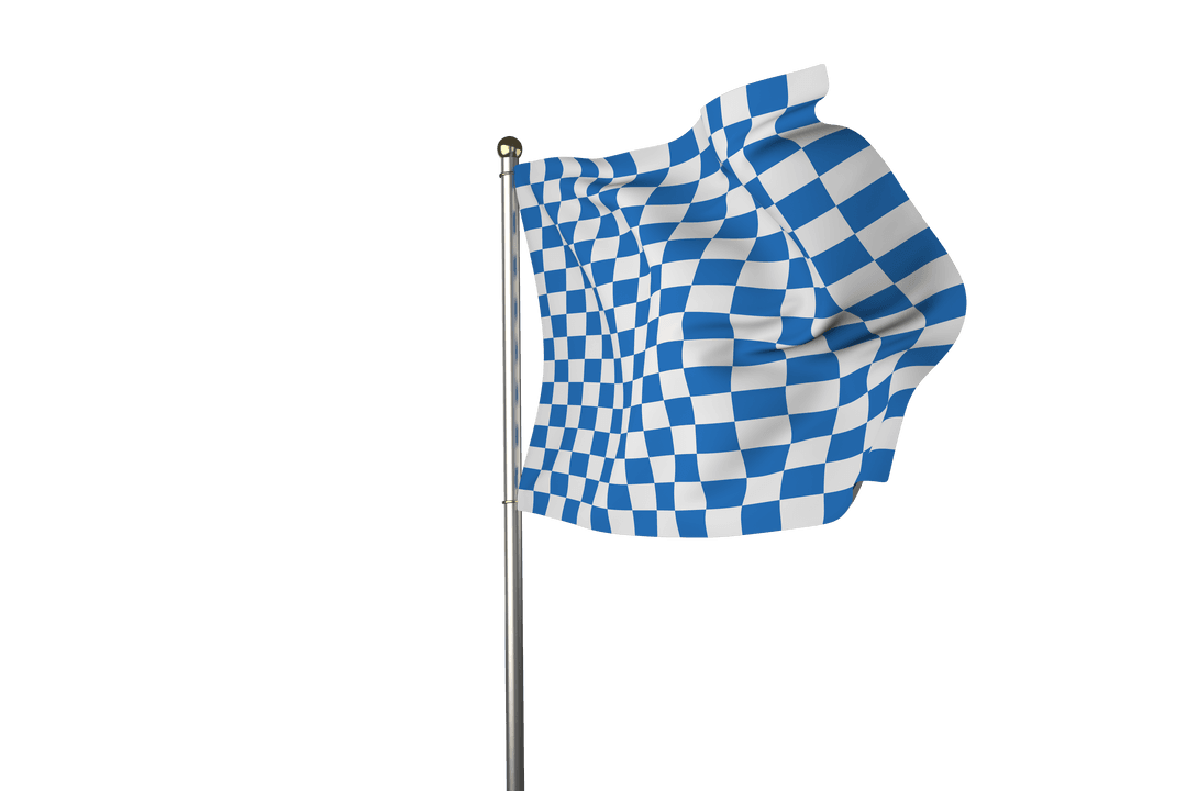 Blue and White Checkered Flag Waving on Transparent Background