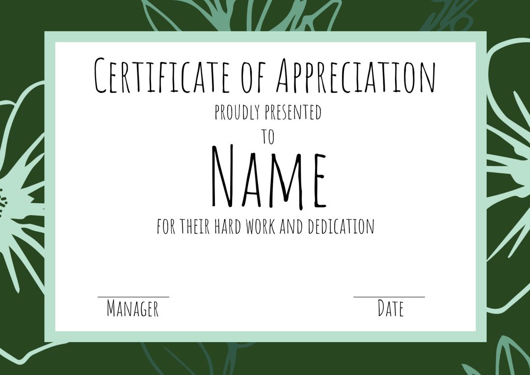 Certificate of Appreciation with Green Floral Border - Download Free Stock Templates Pikwizard.com