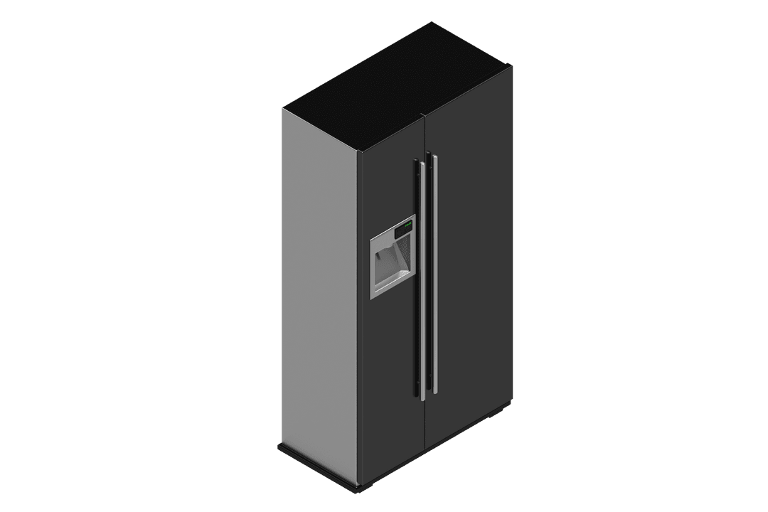 Transparent Black Refrigerator with Water Dispenser on White Background