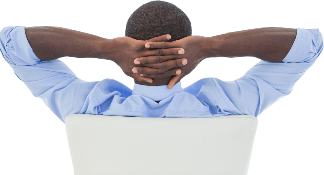 Transparent Relaxation: Man Leaning Back with Hands Behind Head