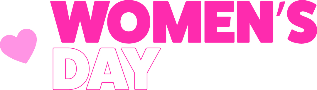 Bold Women's Day Text with Heart on Transparent Background