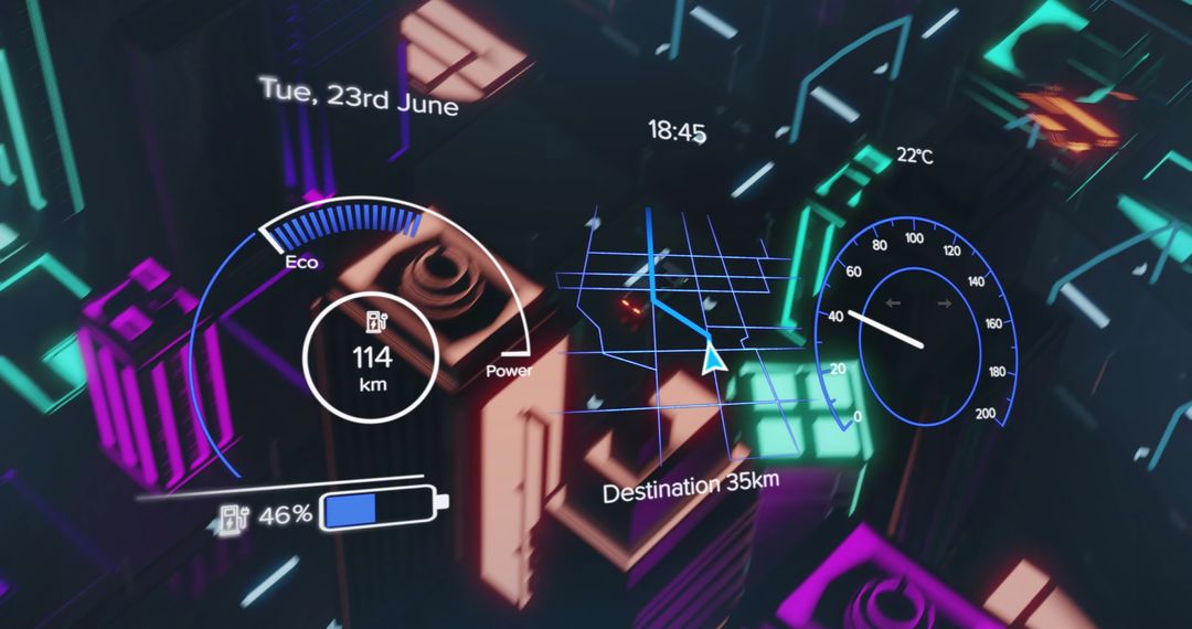 Futuristic Digital Dashboard Display for Smart Car Navigation